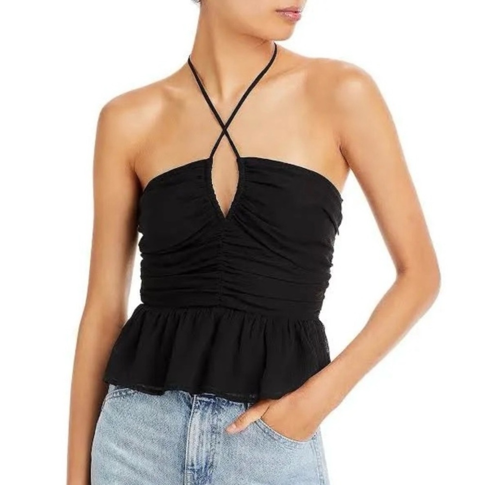 Aqua‎ Black Halter Top Size Small